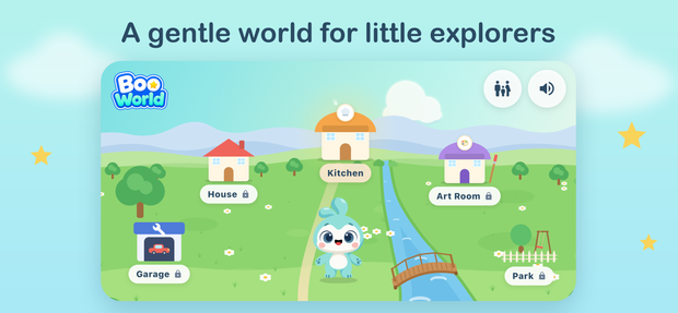 Boo World: the map with Kitchen, House, Garage, Art Room and Park